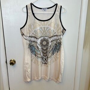 Michael Taylor Cream Skull Graphic Tank Top L/XL